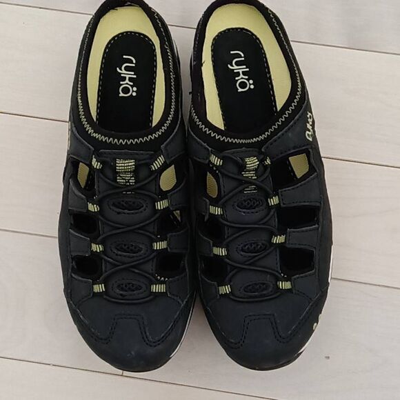 Ryka Women's Black Tensile Slip-On Mule Bungee Laces Clog Style Size 5.5 - Picture 2 of 5